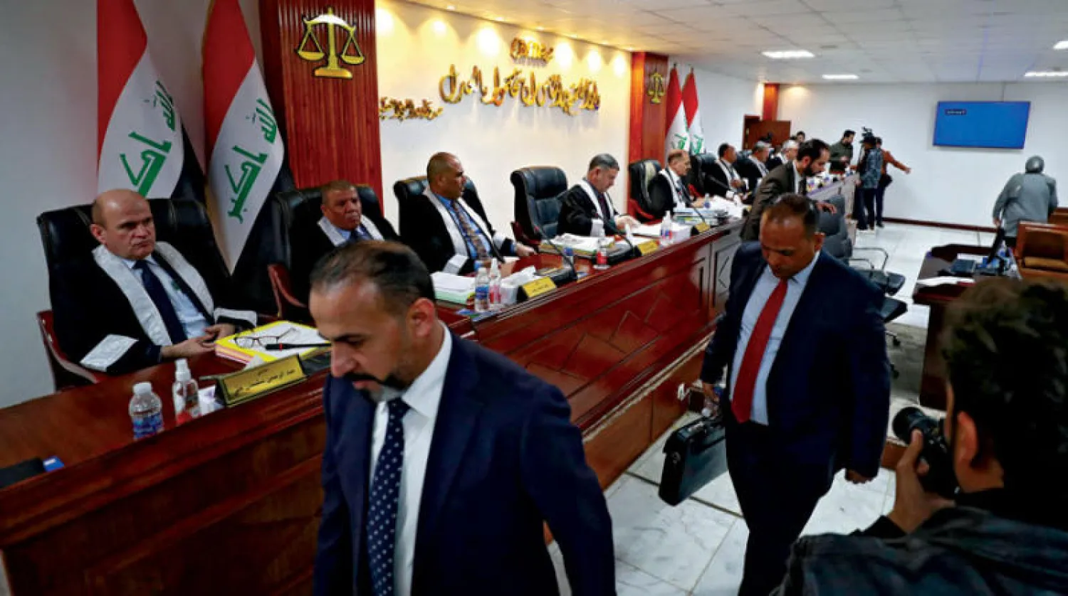 جلسة المحكمة الاتحادية العليا في بغداد أمس التي تمت فيها المصادقة على نتائج الانتخابات (أ.ف.ب)