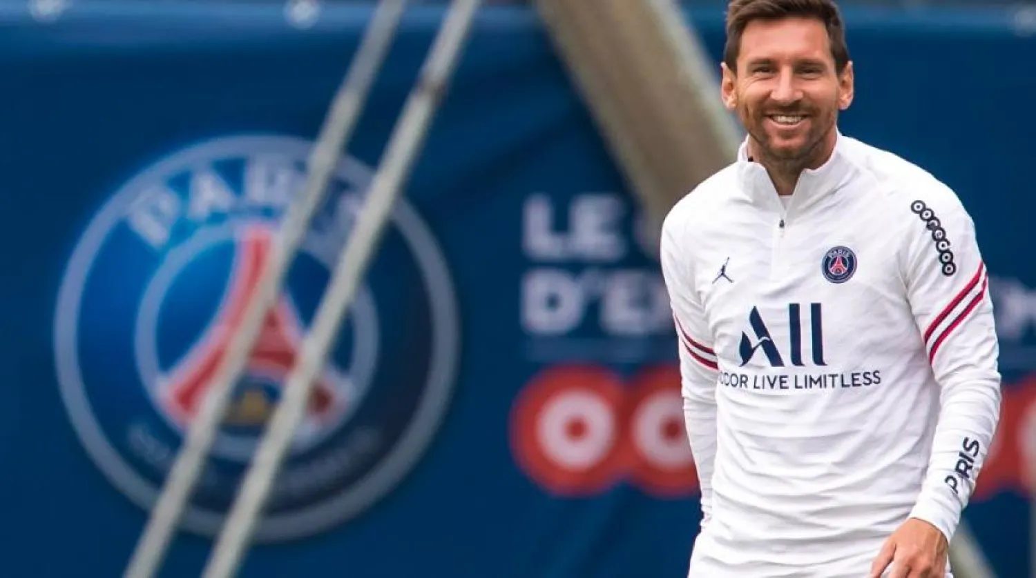 PSG’s Lionel Messi during a training session at the Camp des Loges sports complex near Paris, France, Aug. 19, 2021. (EPA)
