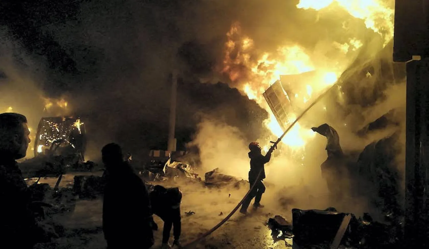 A fire following an Israeli missile attack in Latakia, Syria, last week. SANA / Reuters 