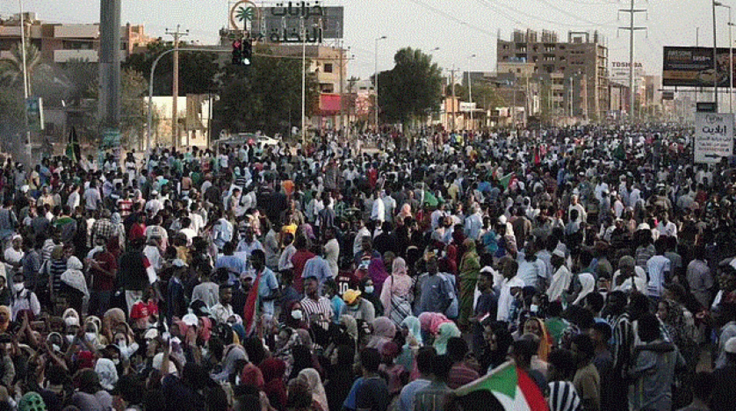 People chant slogans during a protest in Khartoum, Sudan, Saturday, Oct. 30, 2021. (AP Photo/Marwan Ali)
