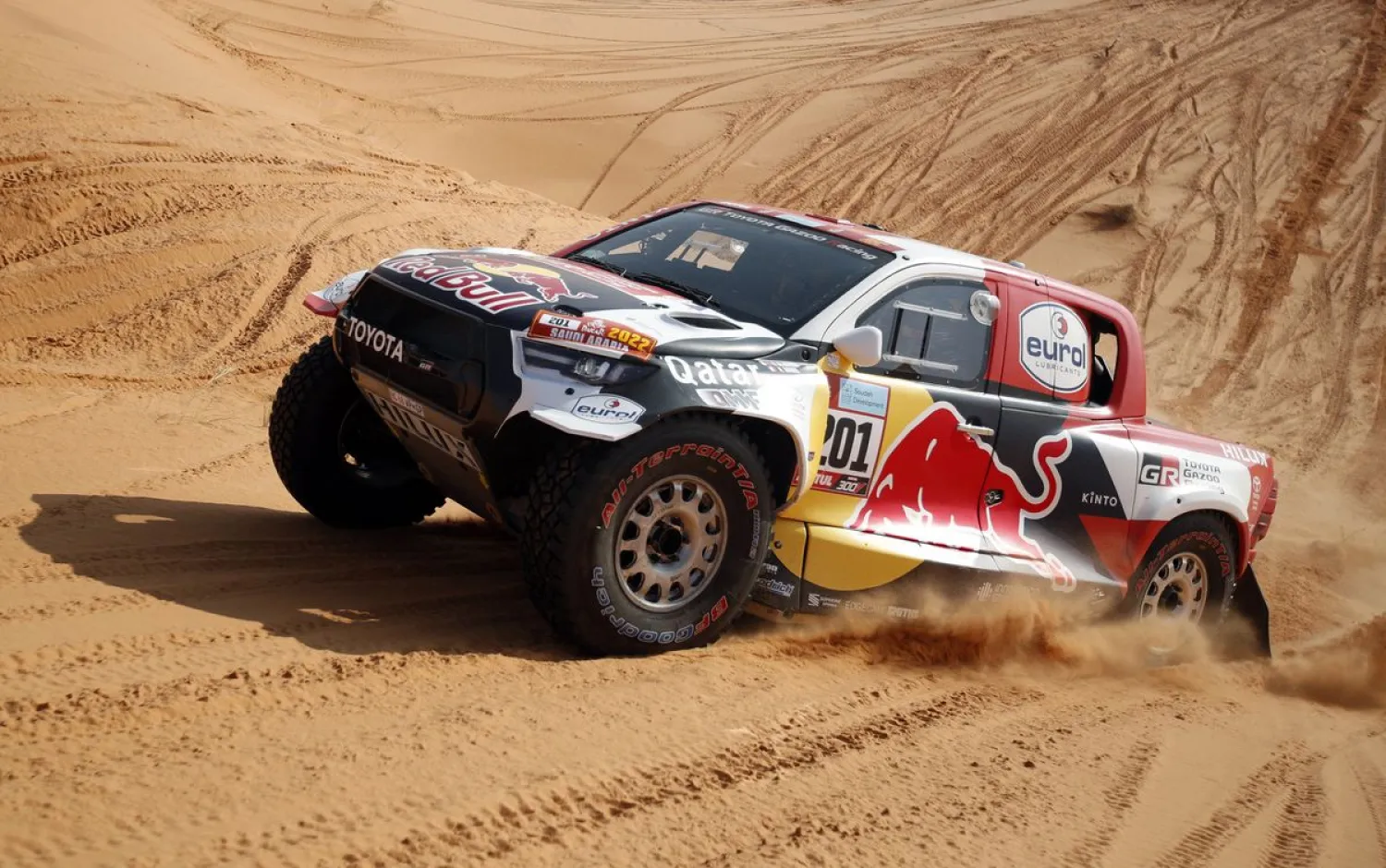 Nasser Al-Attiya and co-driver Matthieu Baumel in action during stage 3. (Reuters)