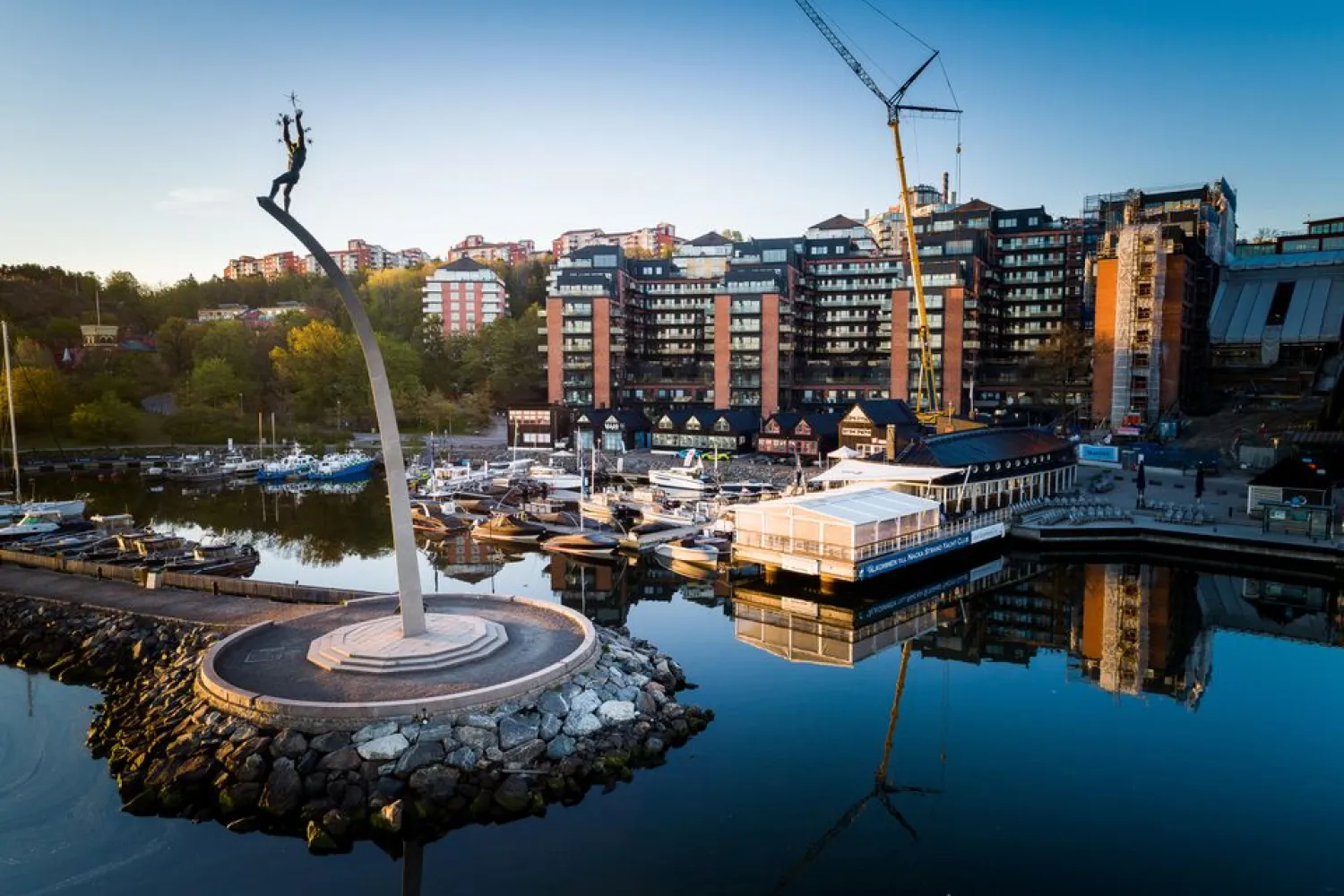 A drone picture shows a development of former office buildings into apartments in Stockholm, Sweden, in this undated handout picture obtained by Reuters on December 22, 2020. Tomas Arlemo/Skanska/Handout via REUTERS