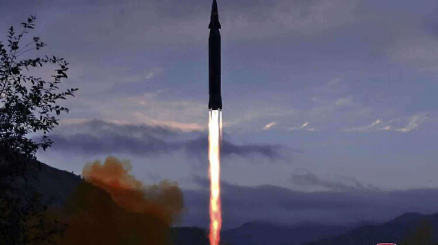 This photo provided by the North Korean government shows what North Korea claims to be a new hypersonic missile launched from Toyang-ri, Ryongrim County, Jagang Province, North Korea, September 28, 2021. (Korean Central News Agency/Korea News Service via AP)
