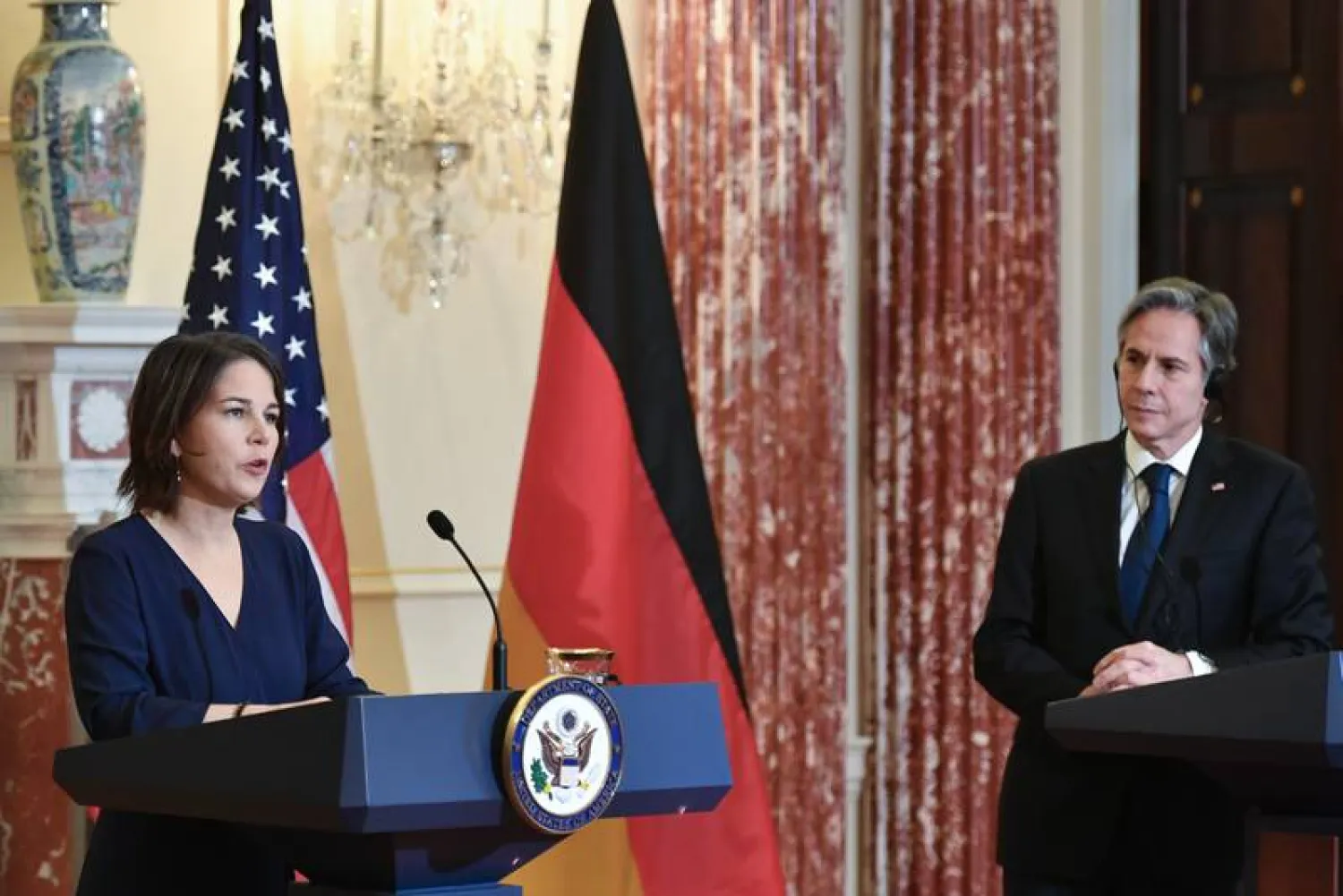 German Foreign Minister Annalena Baerbock met US Secretary of State Antony Blinken in Washington. (AP)