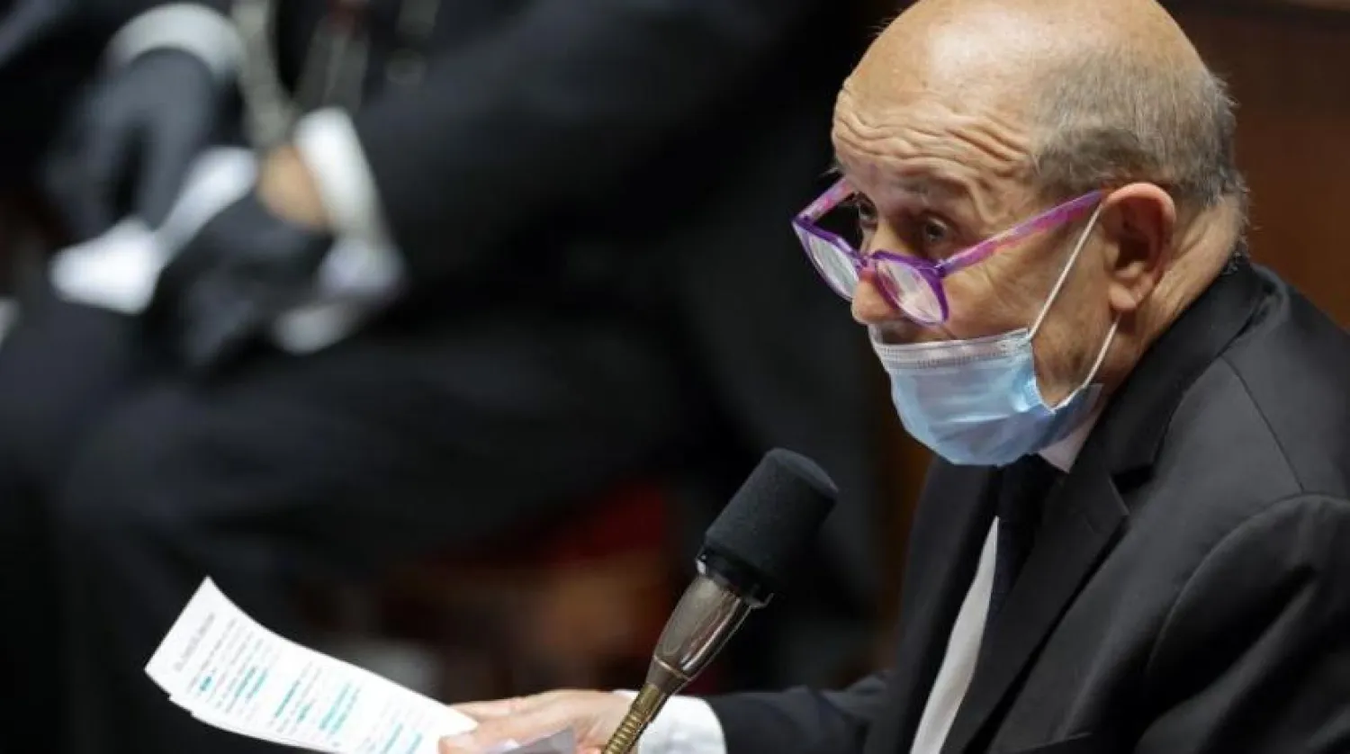 French Foreign Minister Jean-Yves Le Drian speaks at the parliament. AFP