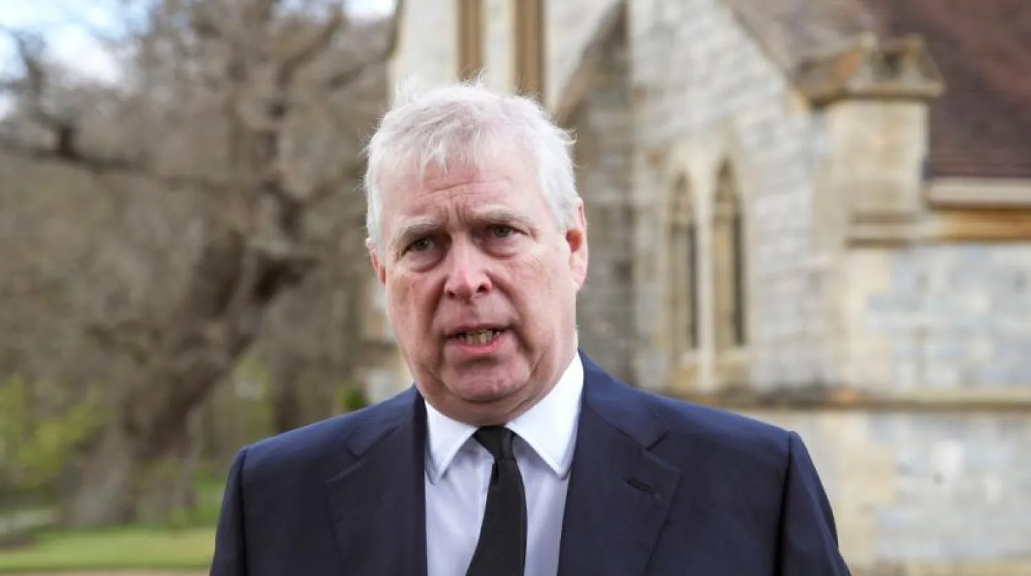 Britain's Prince Andrew during a television interview at the Royal Chapel of All Saints at Royal Lodge, Windsor, in England, Sunday, April 11, 2021. (Steve Parsons/Pool Photo via AP)
