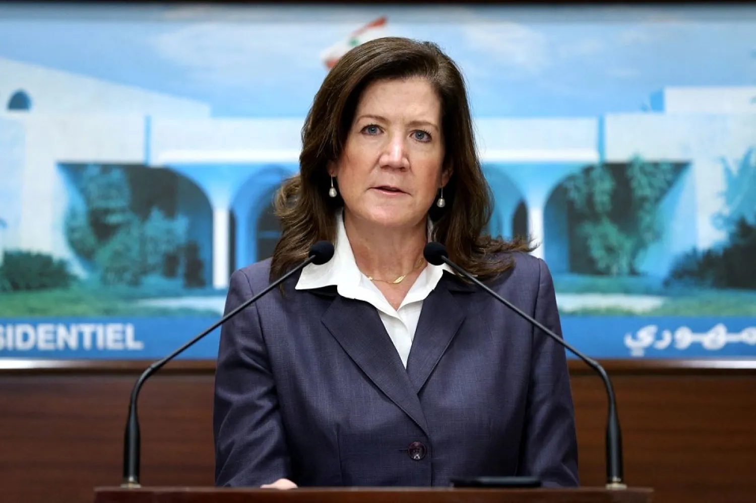 US Ambassador to Lebanon Dorothy Shea speaks after meeting with Lebanon's President Michel Aoun, at the presidential palace in Baabda, Lebanon August 16, 2021. (Dalati & Nohra)