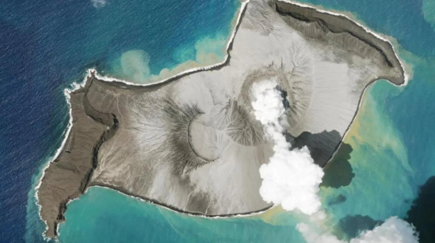 Satellite image showing a plume of smoke rising before the eruption of Tonga volcano (Reuters)