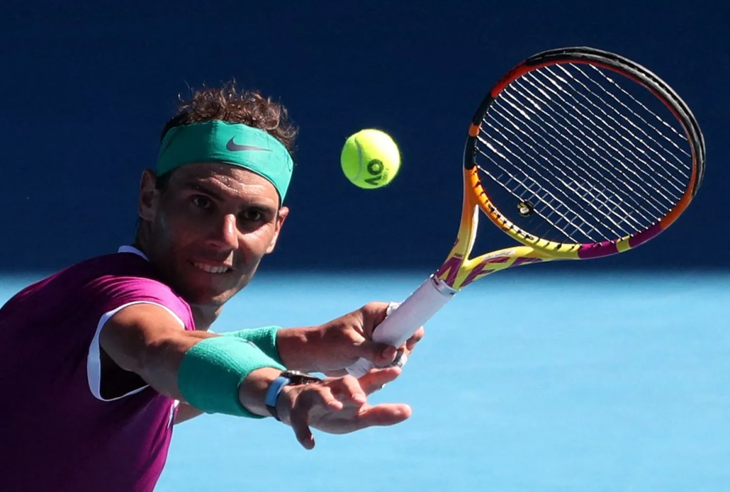 Tennis - Australian Open - Melbourne Park, Melbourne, Australia - January 17, 2022 Spain's Rafael Nadal in action during his first round match against Marcos Giron of the US. REUTERS/Asanka Brendon Ratnayake