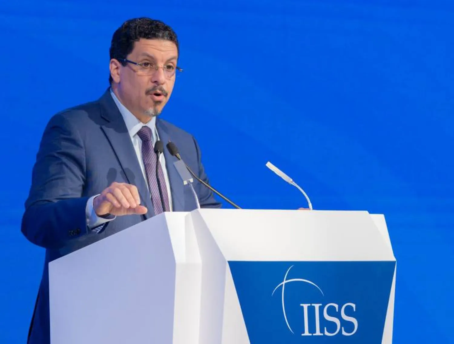 Yemeni Foreign Minister Ahmed Awad bin Mubarak attends at the 17th IISS Manama Dialogue in the Bahraini capital. (Yemeni Foreign Ministry)