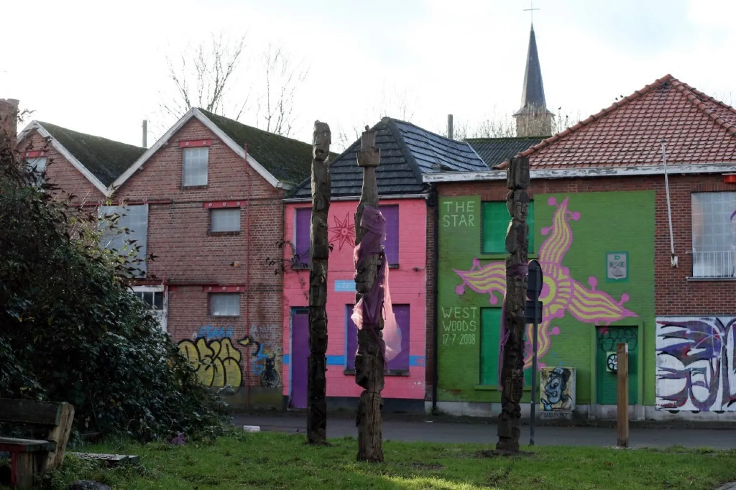 This photograph taken on January 7, 2022, shows abandoned house daubed with graffiti in Doel near the city of Antwerp. (AFP/François Walschaerts)