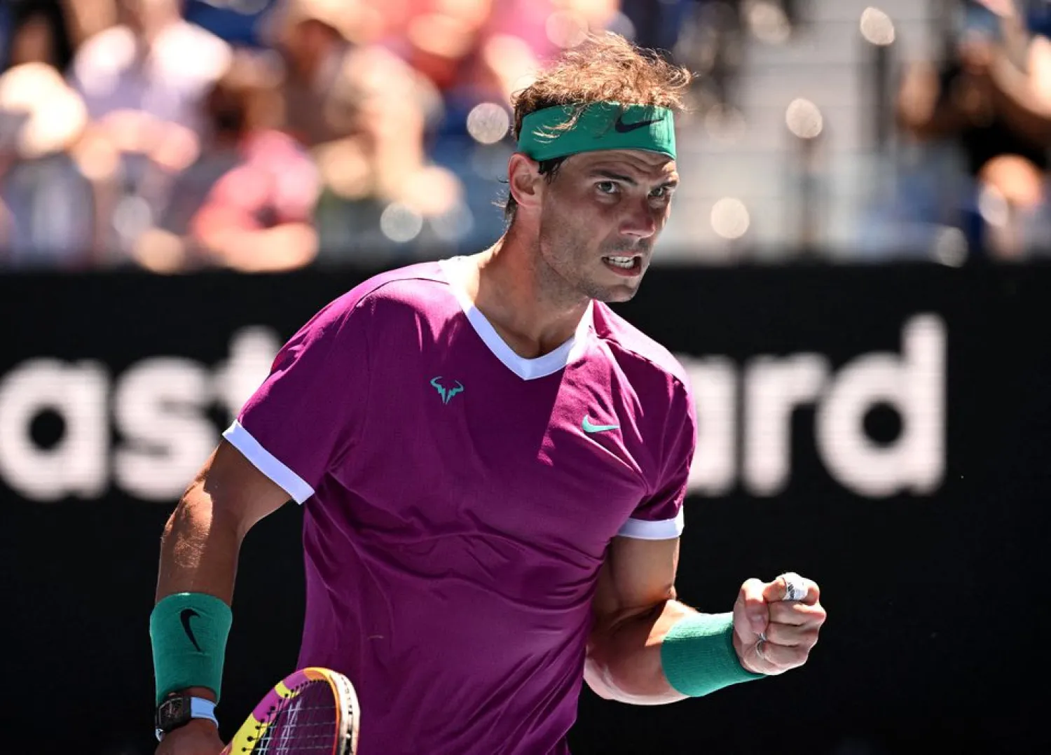 Tennis - Australian Open - Melbourne Park, Melbourne, Australia - January 19, 2022 Spain's Rafael Nadal reacts during his second round match against Germany's Yannick Hanfmann REUTERS/James Gourley