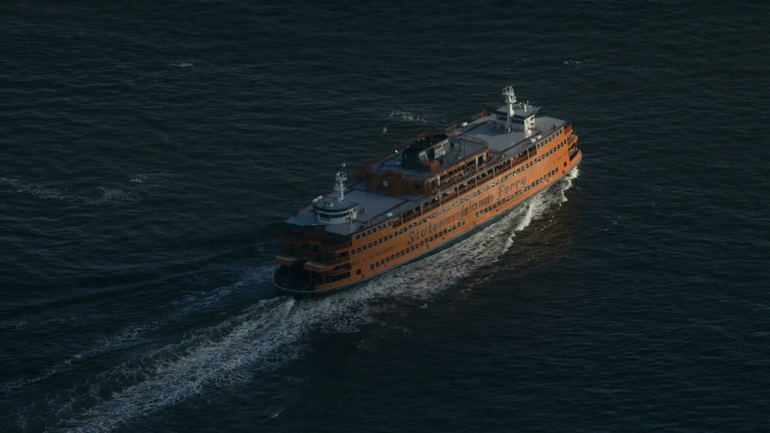 An aerial view on August 5, 2021 of a Staten Island ferry in the Hudson River in New York. Kena Betancur AFP

