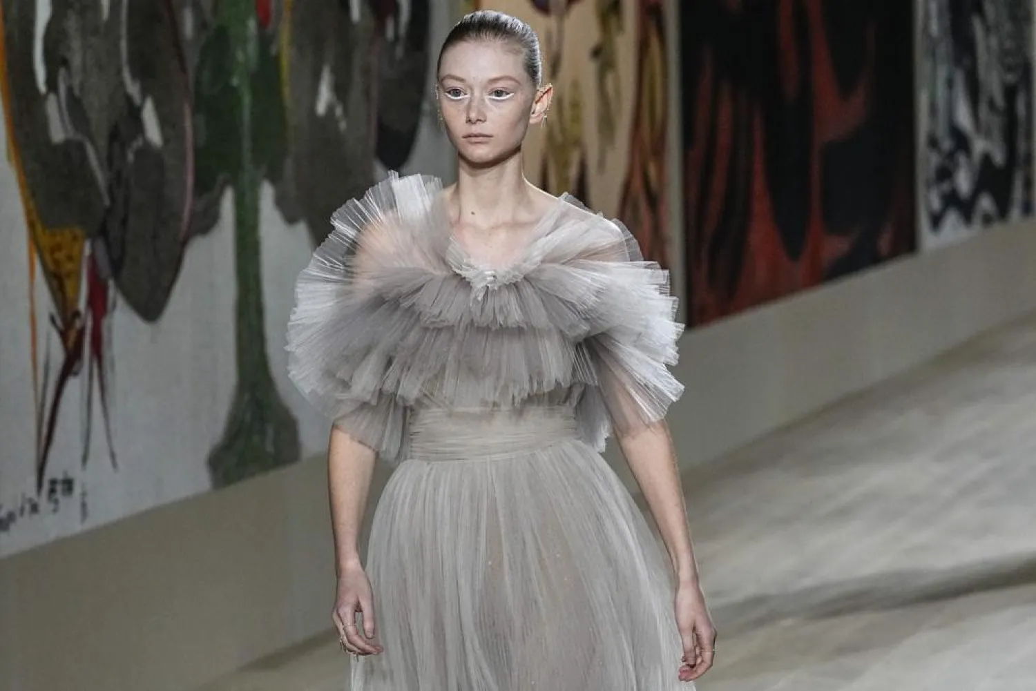 A model wears a creation for the Dior Spring-Summer 2022 Haute Couture fashion collection collection, in Paris, Monday, Jan. 24, 2022. (AP)