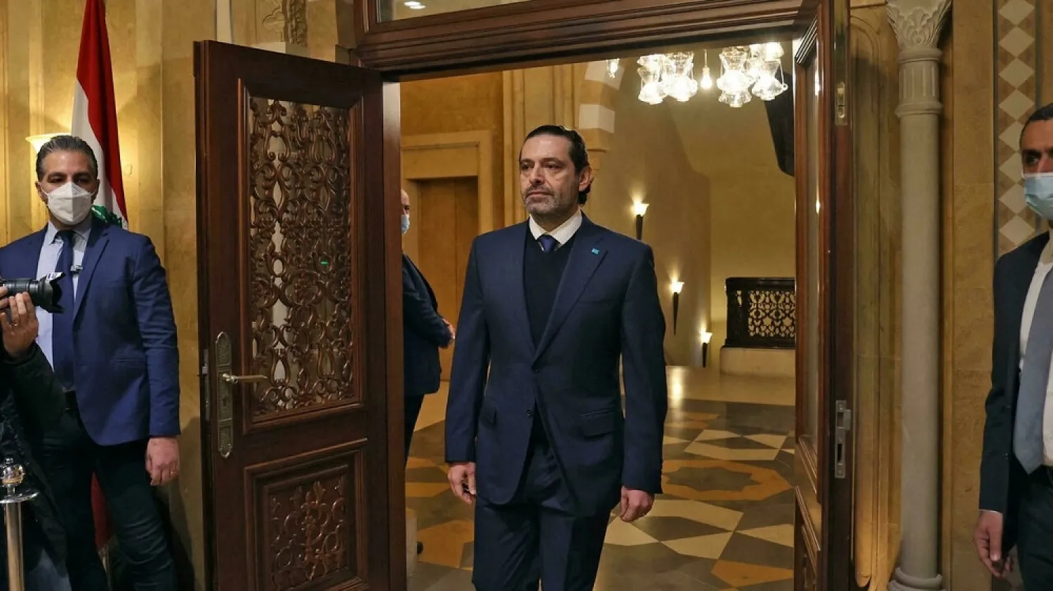  Lebanon's former Prime Minister Saad Hariri arrives for a press conference in the capital Beirut on January 24, 2022. (AFP)