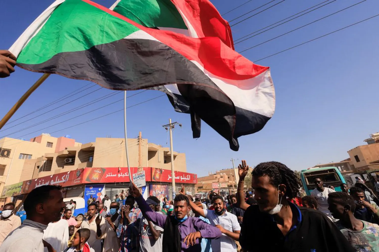 Protesters march during a rally against military rule following last month's coup in Khartoum, Sudan, January 24, 2021. (Reuters)