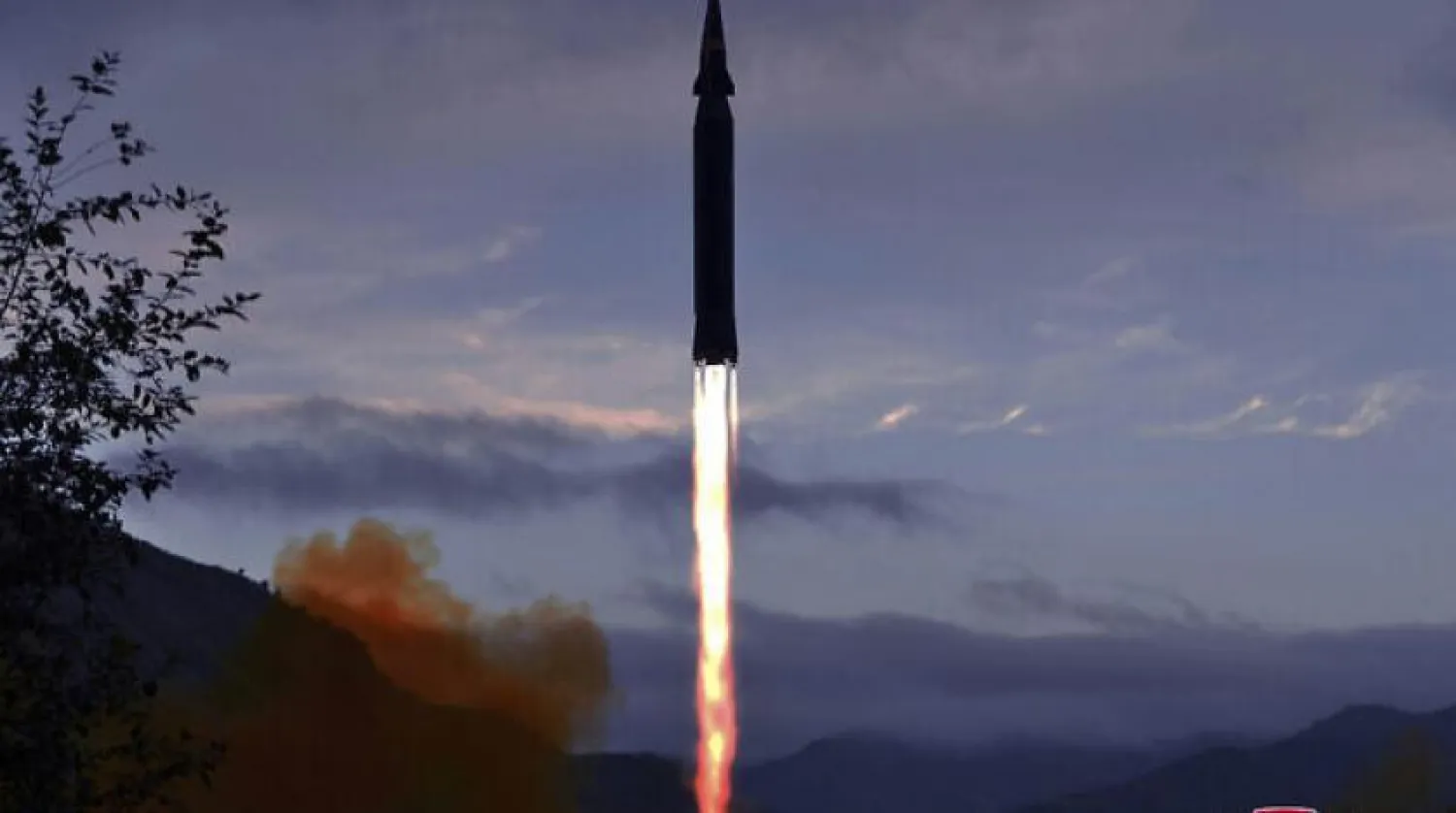 This photo provided by the North Korean government shows what North Korea claims to be a new hypersonic missile launched from Toyang-ri, Ryongrim County, Jagang Province, North Korea, September 28, 2021. (Korean Central News Agency/Korea News Service via AP)
