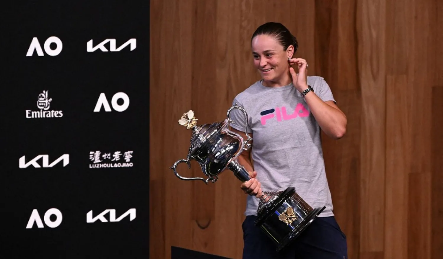 Australia's Ashleigh Barty during the press conference after winning the final against Danielle Collins of the US. (Reuters)