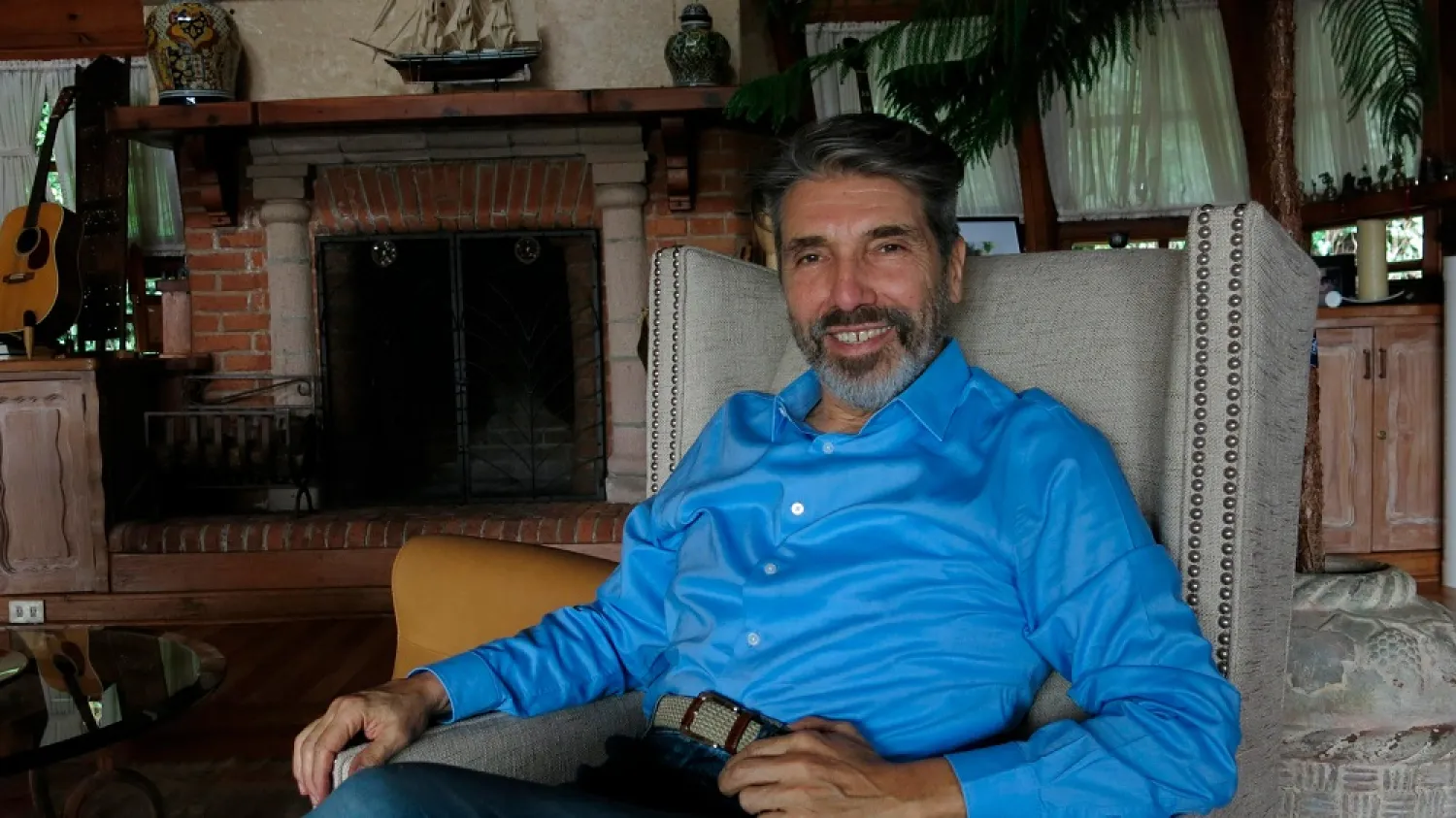 Argentine singer-songwriter Diego Verdaguer poses for a portrait in his home in Mexico City, June 19, 2019. (AP)