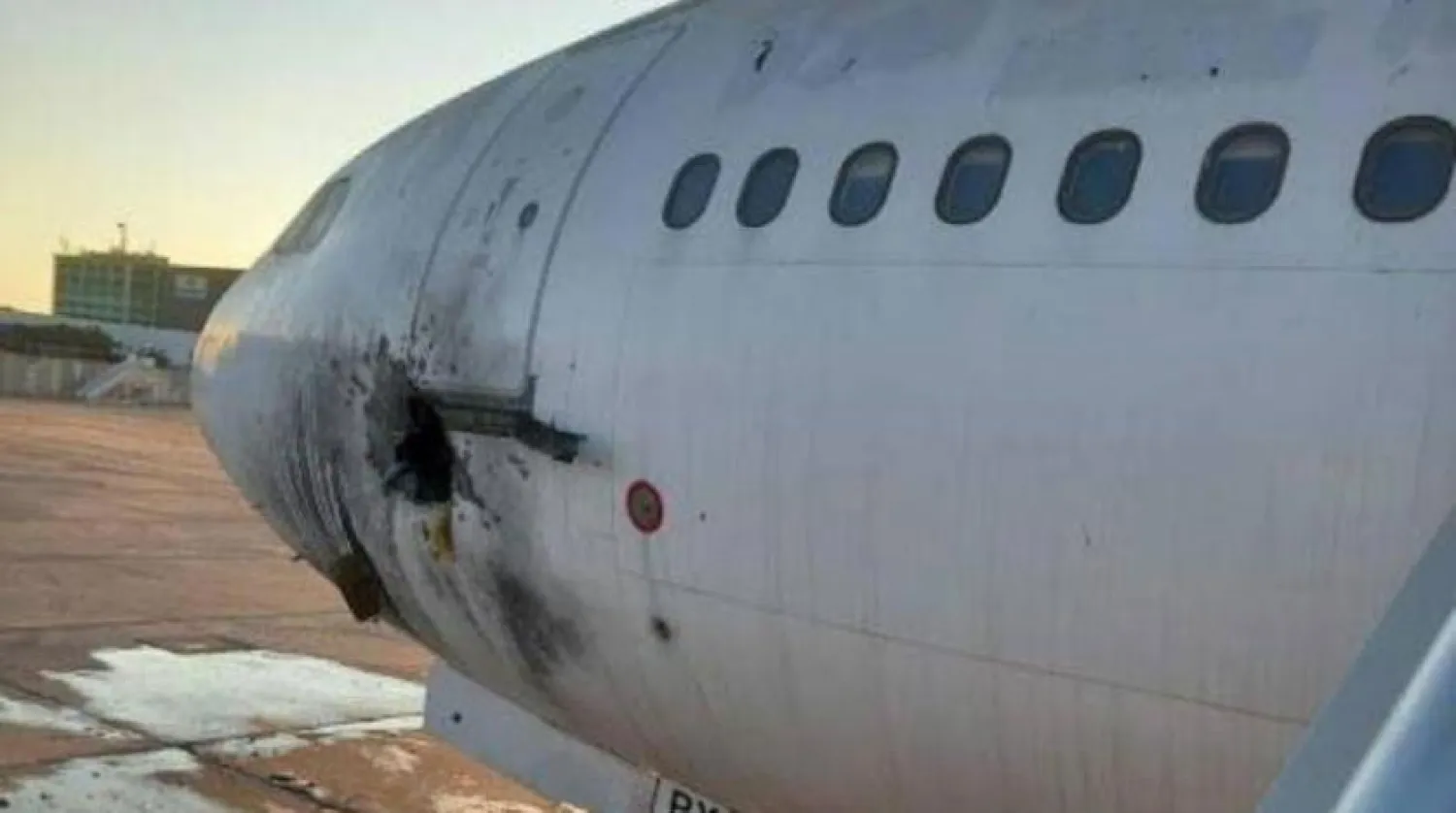 Damage to the plane following the rocket attack at Baghdad International Airport (INA)
