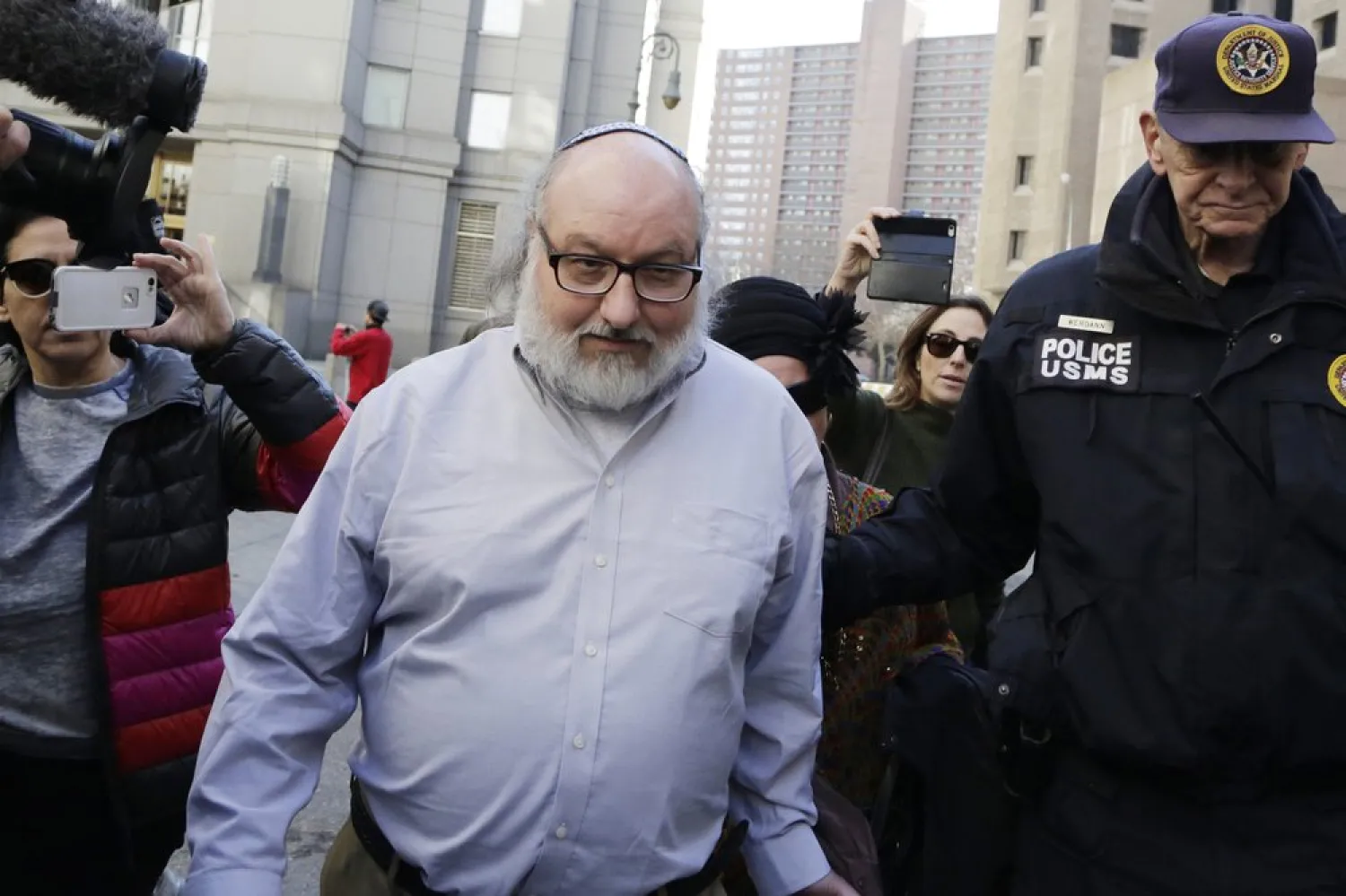 FILE: Now-late spy Jonathan Pollard while leaving a federal courthouse in New York Friday, Nov. 20, 2015. . (AP Photo/Mark Lennihan)
