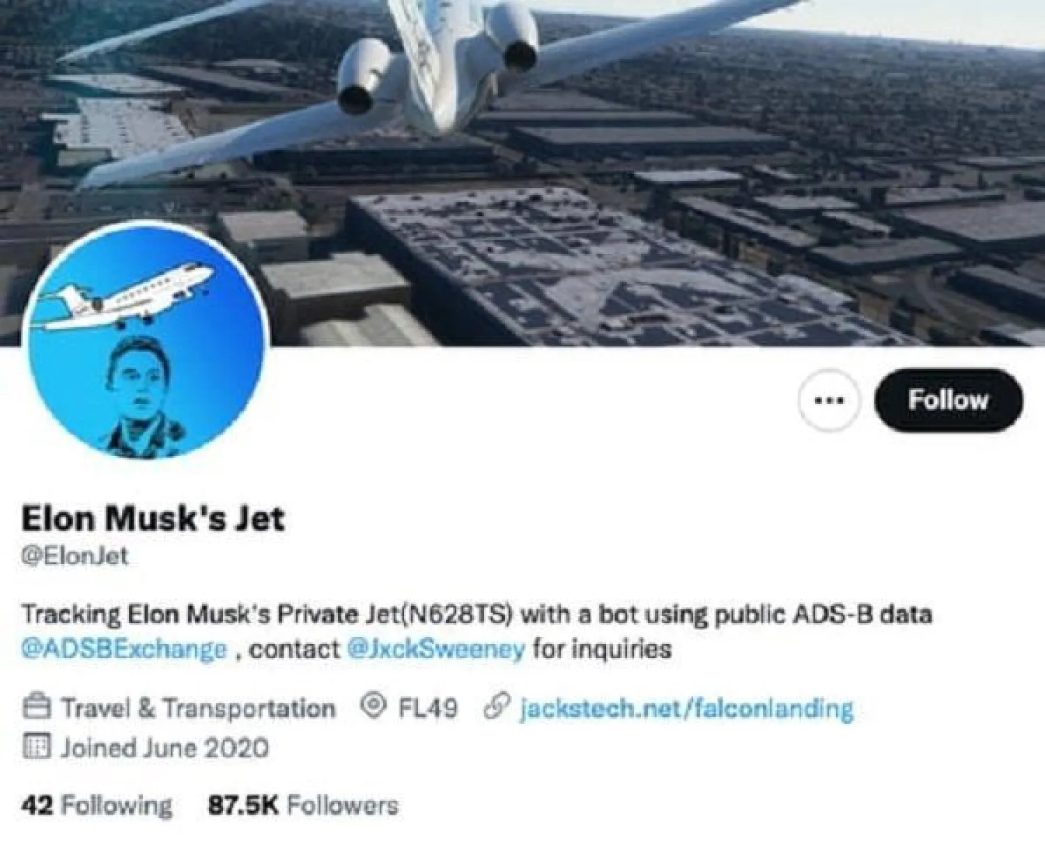 حساب «ElonJet» على «تويتر»