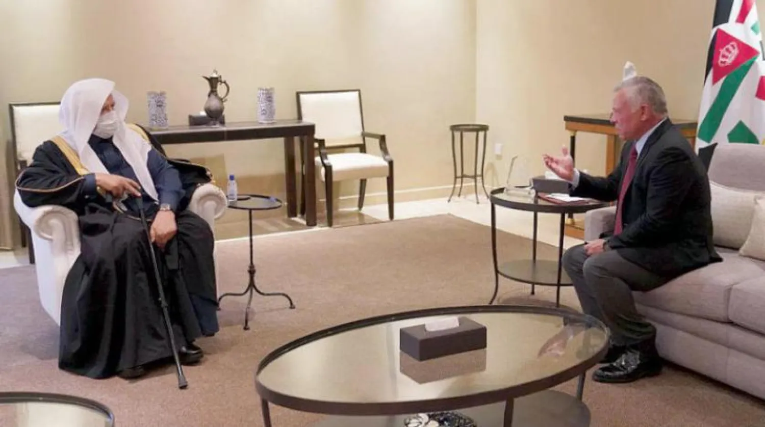  Jordan’s King Abdullah II during his meeting with the head of the Saudi Shura Council on Wednesday in Amman (SPA)
