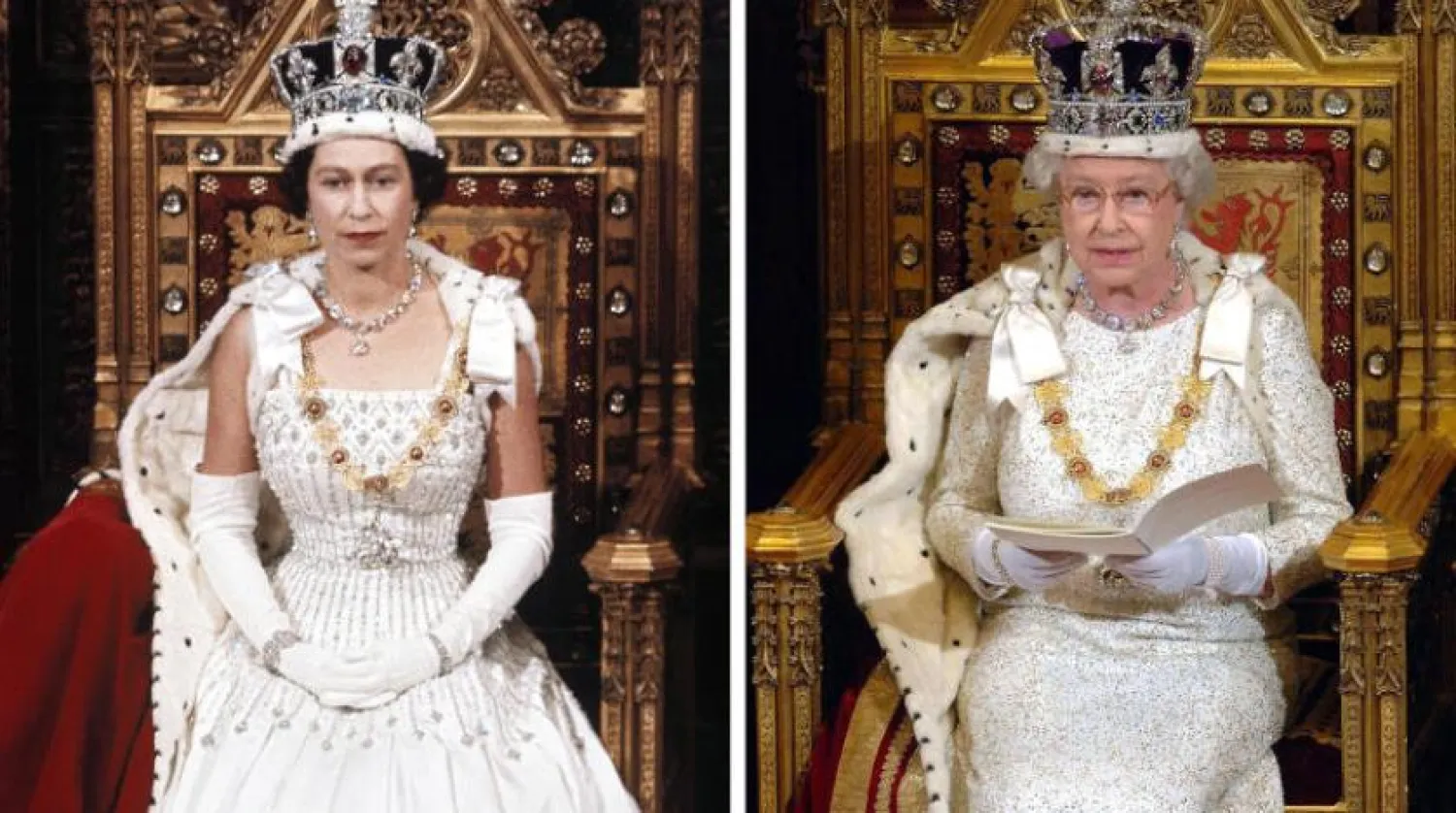 İngiltere Kraliçesi II. Elizabeth'in 1966 (solda) ve 2006 (sağda) yıllarına ait iki ayrı fotoğrafı (AP)