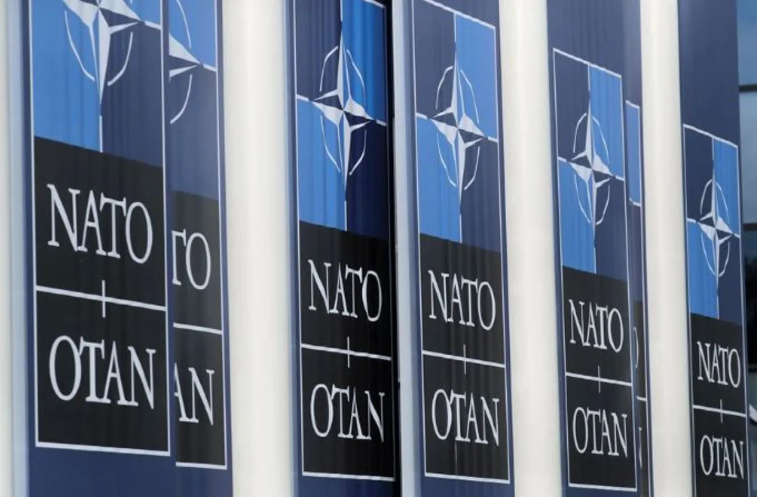 NATO logos are seen at the Alliance headquarters ahead of a NATO Defense Ministers meeting, in Brussels, Belgium, October 21, 2021. REUTERS/Pascal Rossignol

