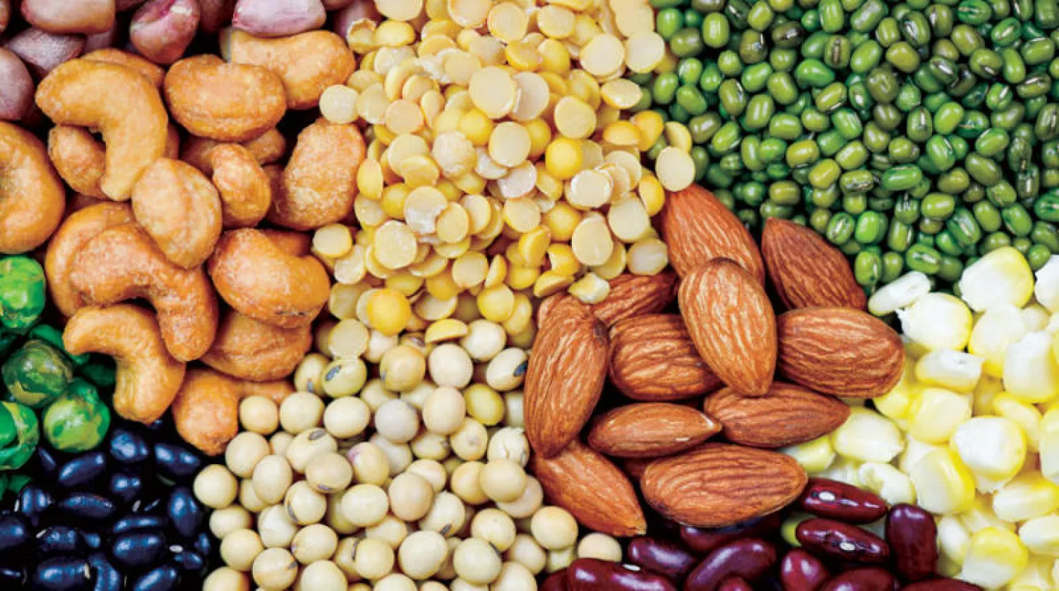 مجموعة متنوعة من الفاصوليا والبقوليات والعدس والمكسرات (شوتيرستوك)