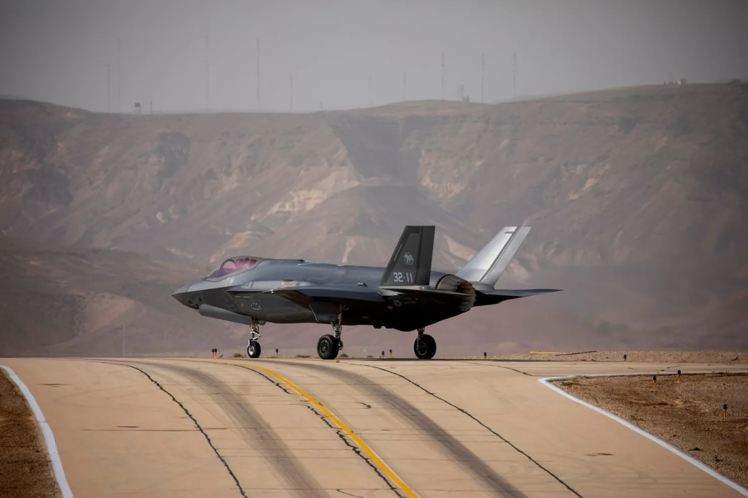 An Italian F35 aircraft is seen on the runway during "Blue Flag", an aerial exercise hosted by Israel with the participation of foreign air force crews, at Ovda military air base, southern Israel November 11, 2019. (Reuters)