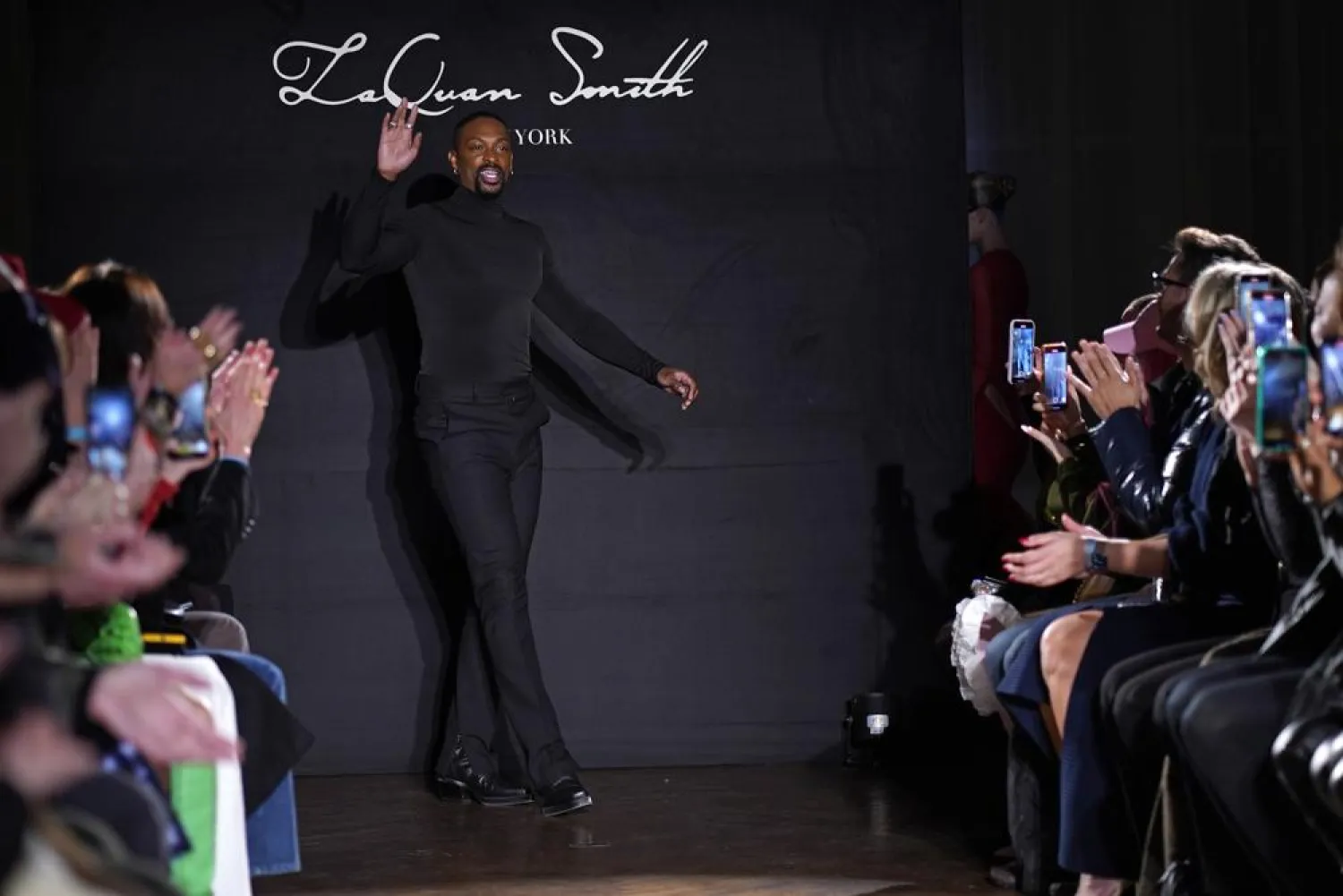 LaQuan Smith walks the runway after showing his Fall/Winter 2022 collection at 60 Pine Street during New York Fashion Week on Monday, Feb. 14, 2022, in New York. (AP)
