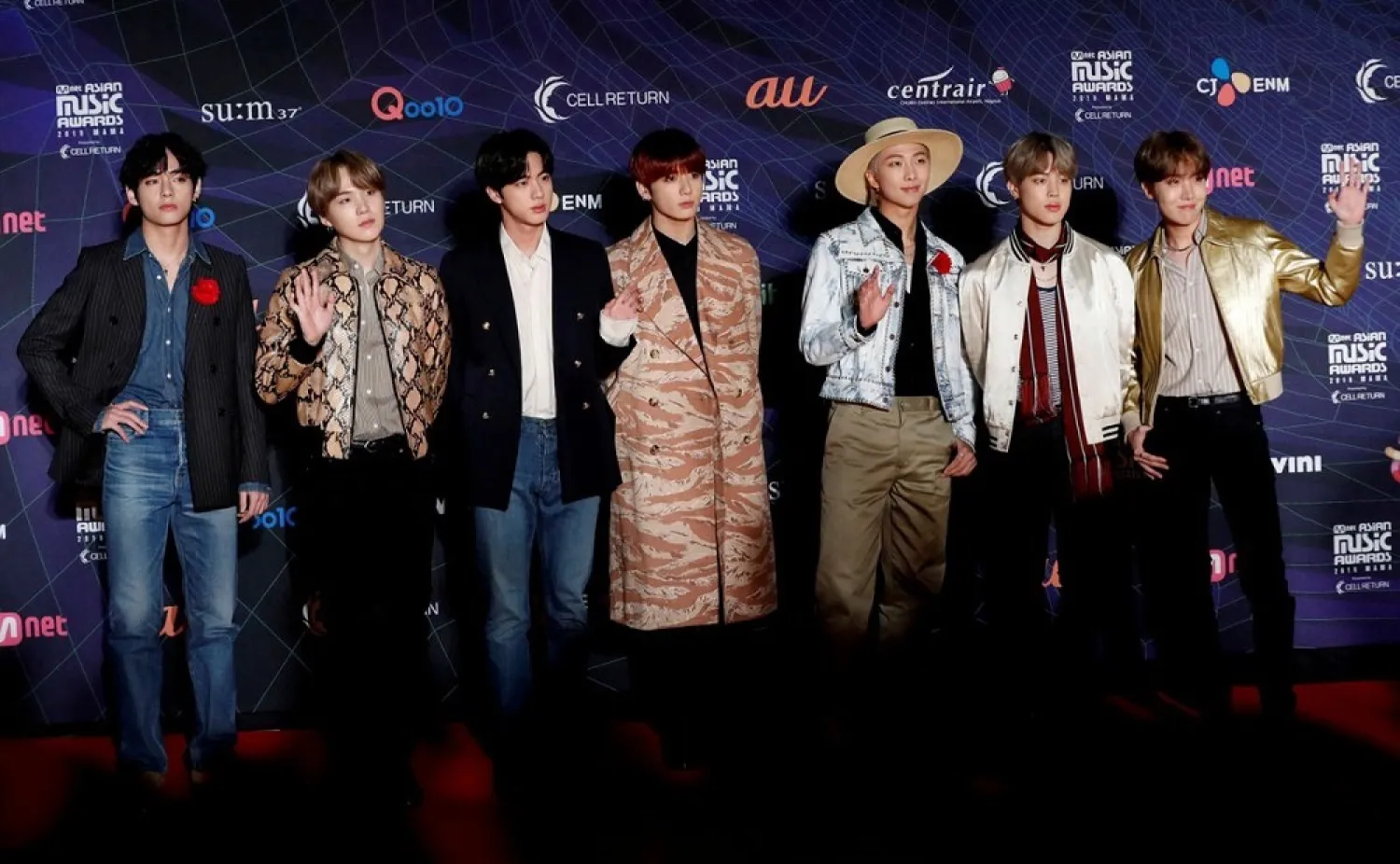 Members of South Korean boy band BTS pose on the red carpet during the annual MAMA Awards at Nagoya Dome in Nagoya, Japan, December 4, 2019. (Reuters)