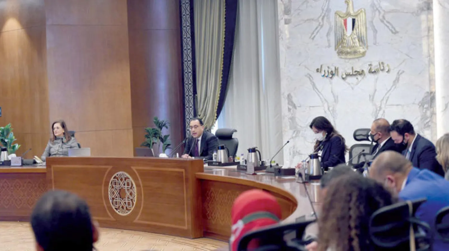 رئيس الوزراء المصري خلال مؤتمر صحافي في العاصمة الإدارية الجديدة أمس (الحكومة المصرية)