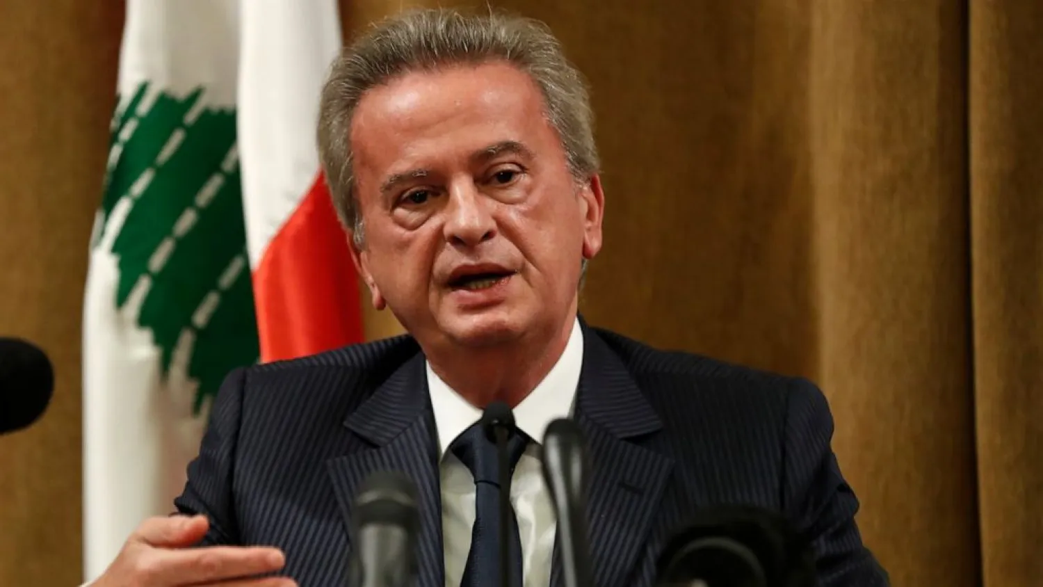 FILE - Riad Salameh, the governor of Lebanon's Central Bank, speaks during a press conference, in Beirut, Lebanon, Nov. 11, 2019.  (AP Photo/Hussein Malla, File)
