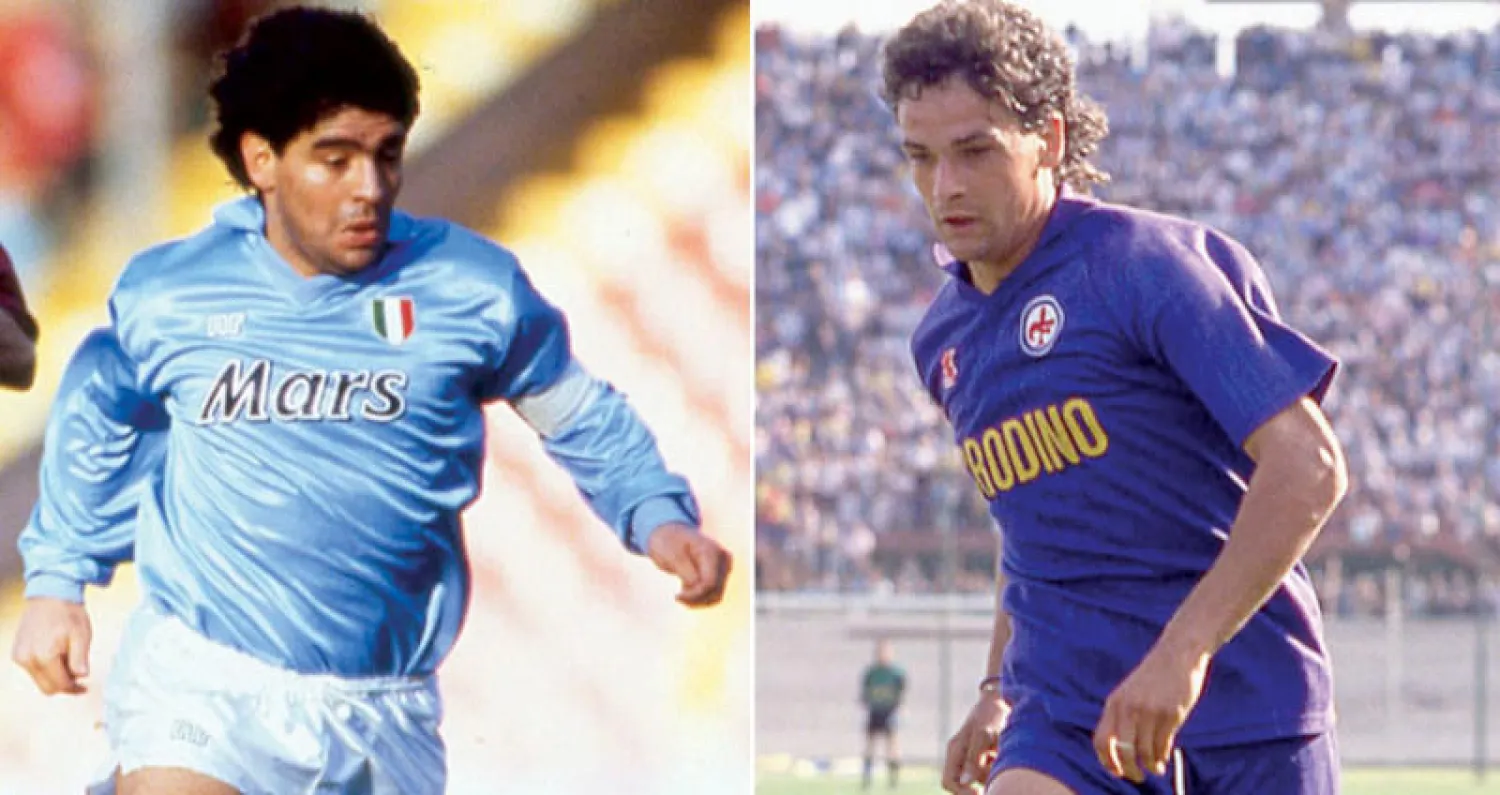 باجيو ومارادونا وجهاً لوجه في مواجهة فيورنتينا ونابولي في الدوري الإيطالي موسم 1989- 1990 (غيتي)