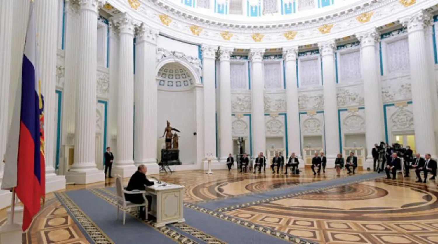 Rusya Devlet Başkanı Vladimir Putin, Olağanüstü Güvenlik Konseyi Toplantısı’na başkanlık etti. (EPA)  