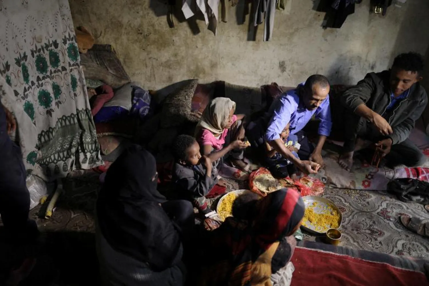 A displaced family at their shelter in Sanaa, Yemen (Reuters)