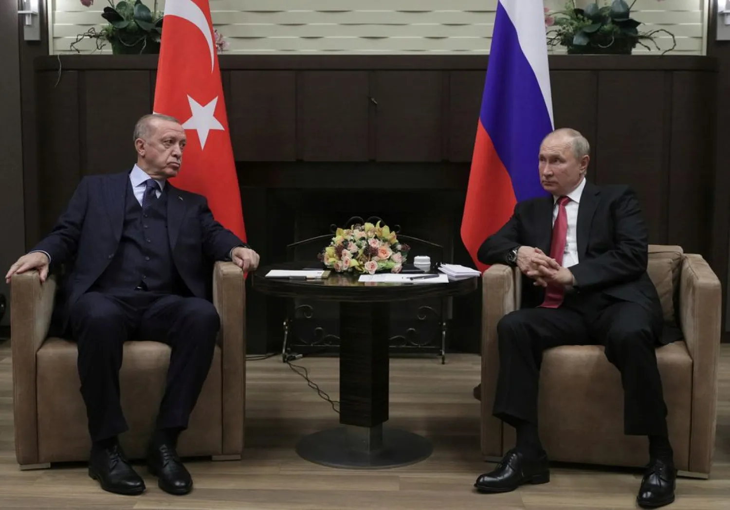 Russian President Vladimir Putin attends a meeting with Turkish President Tayyip Erdogan in Sochi, Russia September 29, 2021. (Reuters)
