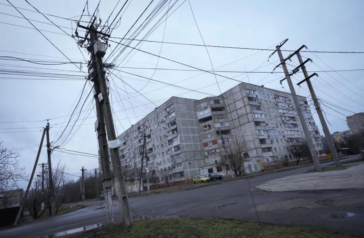 Empty streets seen following Russian shelling in Mariupol, Ukraine, Thursday, Feb. 24, 2022. (AP)