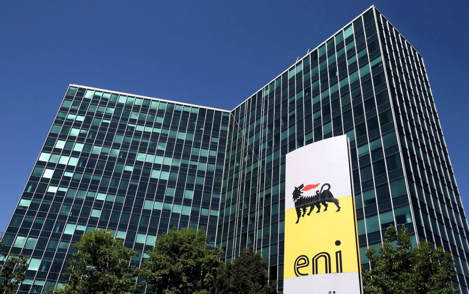 Eni's logo is seen in front of its headquarters in San Donato Milanese, near Milan, Italy, April 27, 2016. REUTERS/Stefano Rellandini