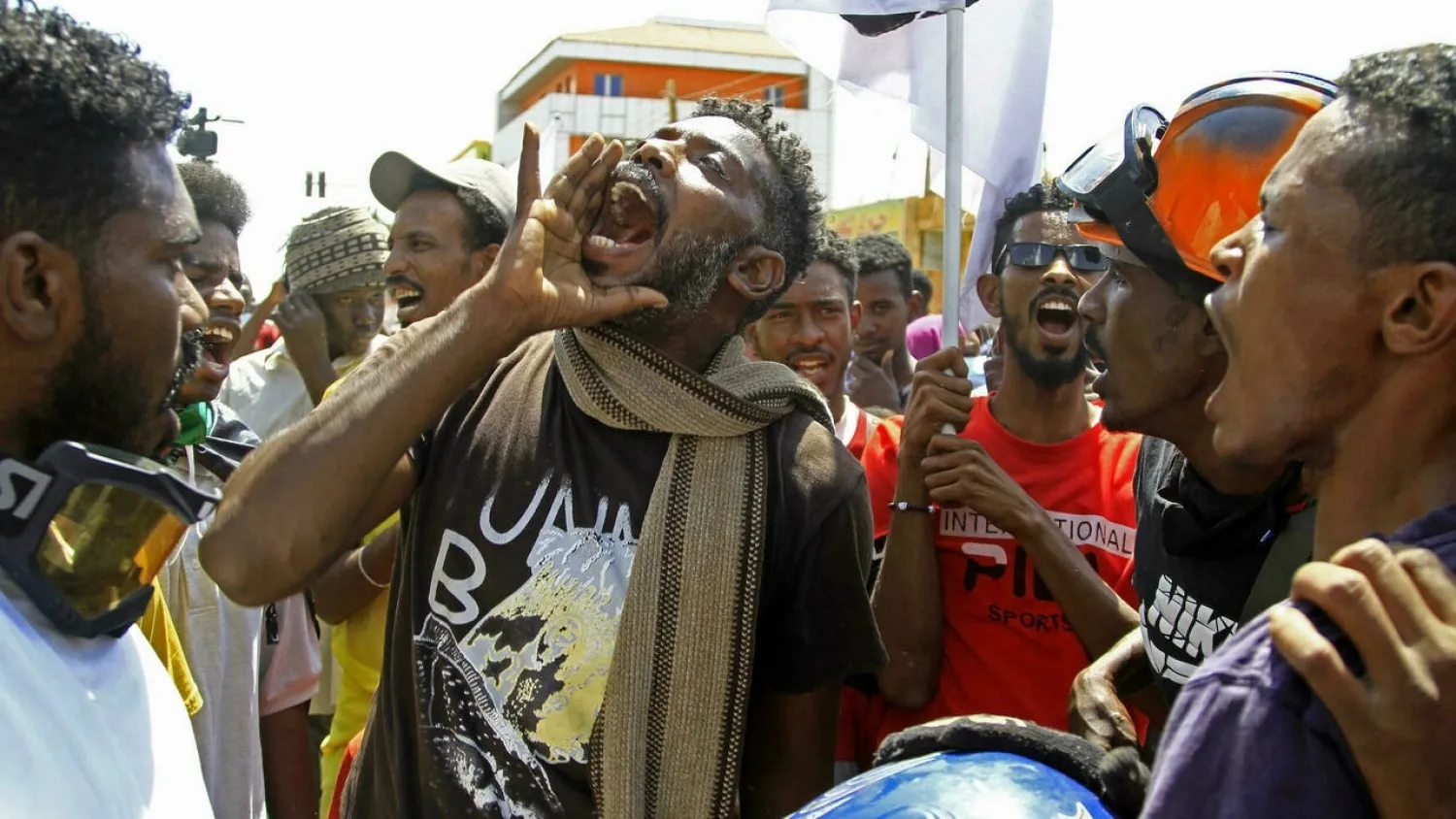 Sudanese anti-coup protesters chant slogans against the military in the Sudanese capital Khartoum on February 28, 2022. (AFP)