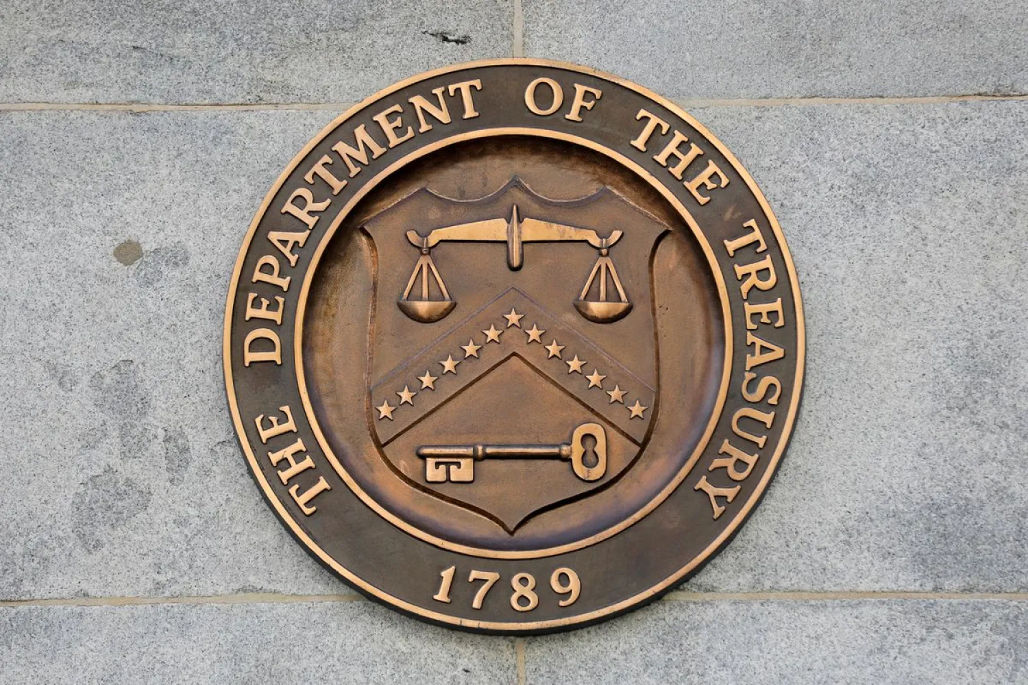 Signage is seen at the United States Department of the Treasury headquarters in Washington, DC, US, August 29, 2020. (Reuters)