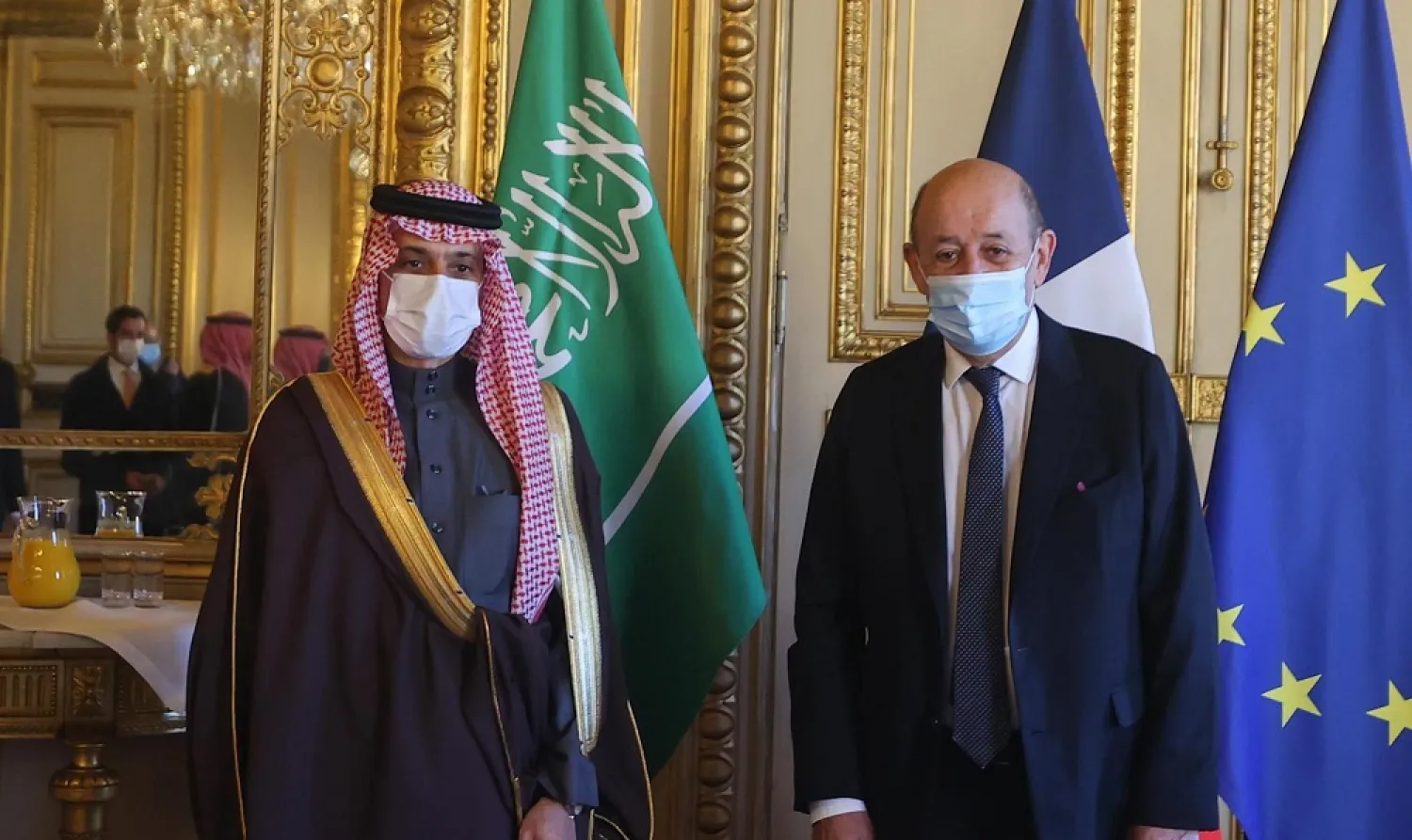 Prince Faisal and Le Drian meet in Paris. (SPA)