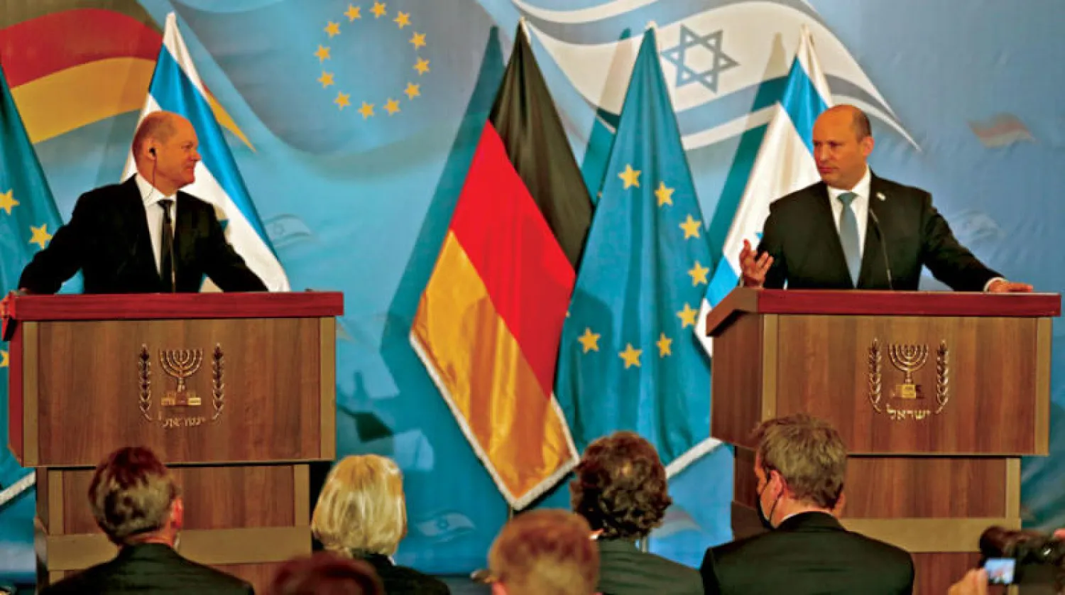 مؤتمر صحافي في القدس بين المستشار الألماني ورئيس الوزراء الإسرائيلي (إ.ب.أ)