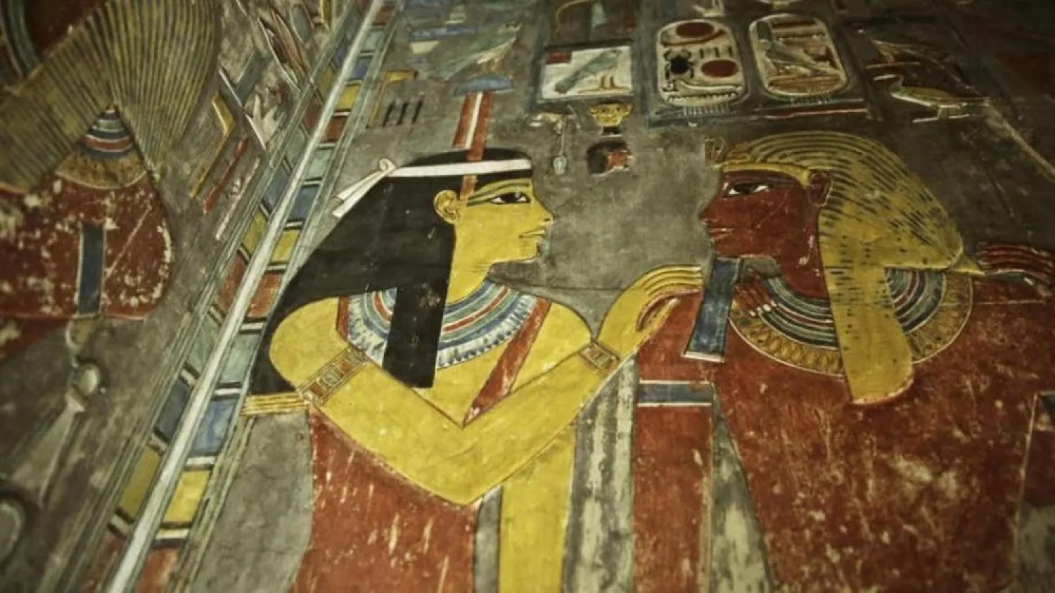 Carvings are seen on a wall at the Horemheb tomb in the Valley of the Kings in Luxor, Egypt, Tuesday, Sept. 29, 2015. (AP)