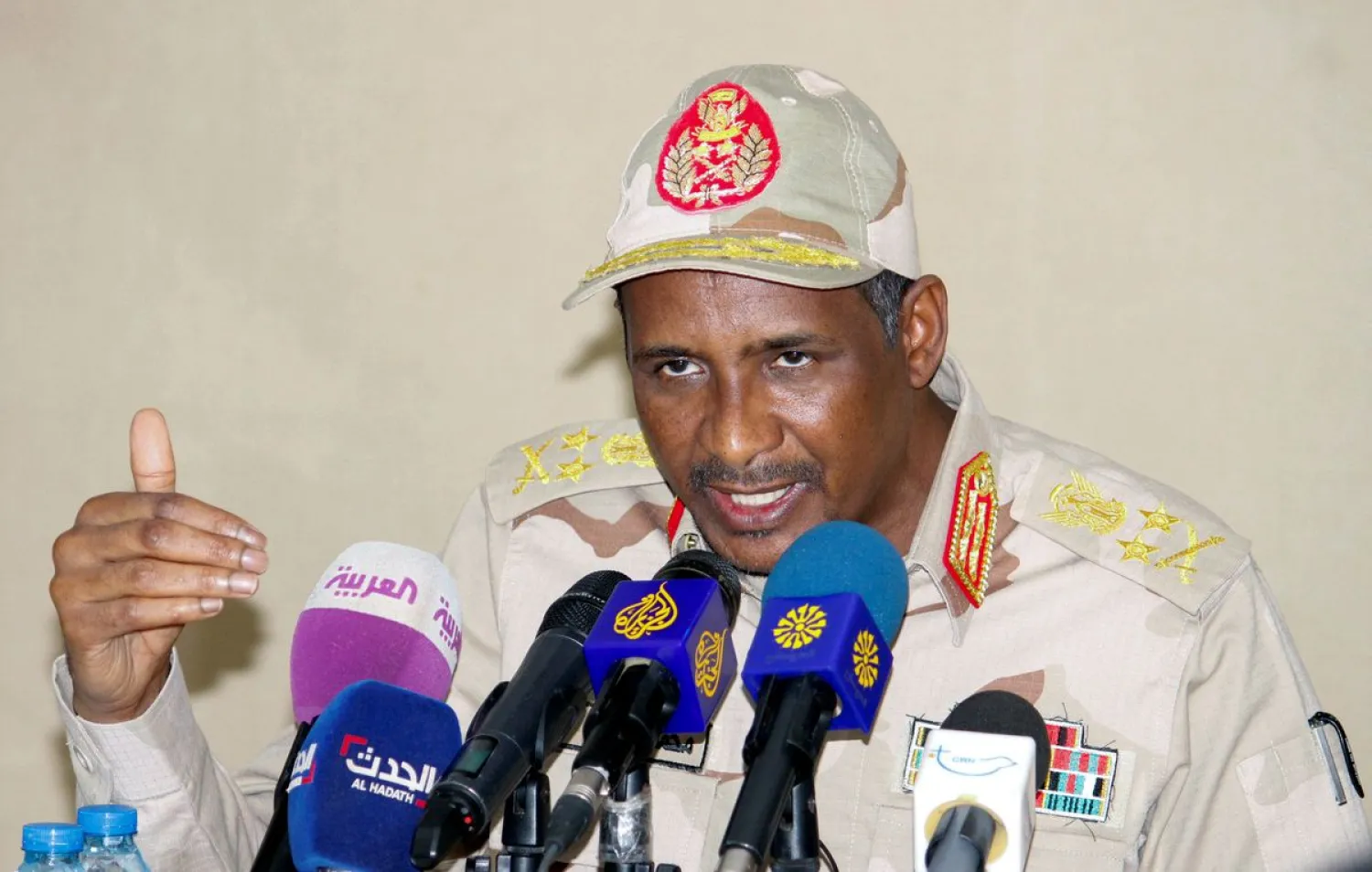 Lieutenant General Mohamed Hamdan Dagalo, deputy head of the military council and head of the RSF, addresses a news conference in Juba, South Sudan January 14, 2020. (Reuters)