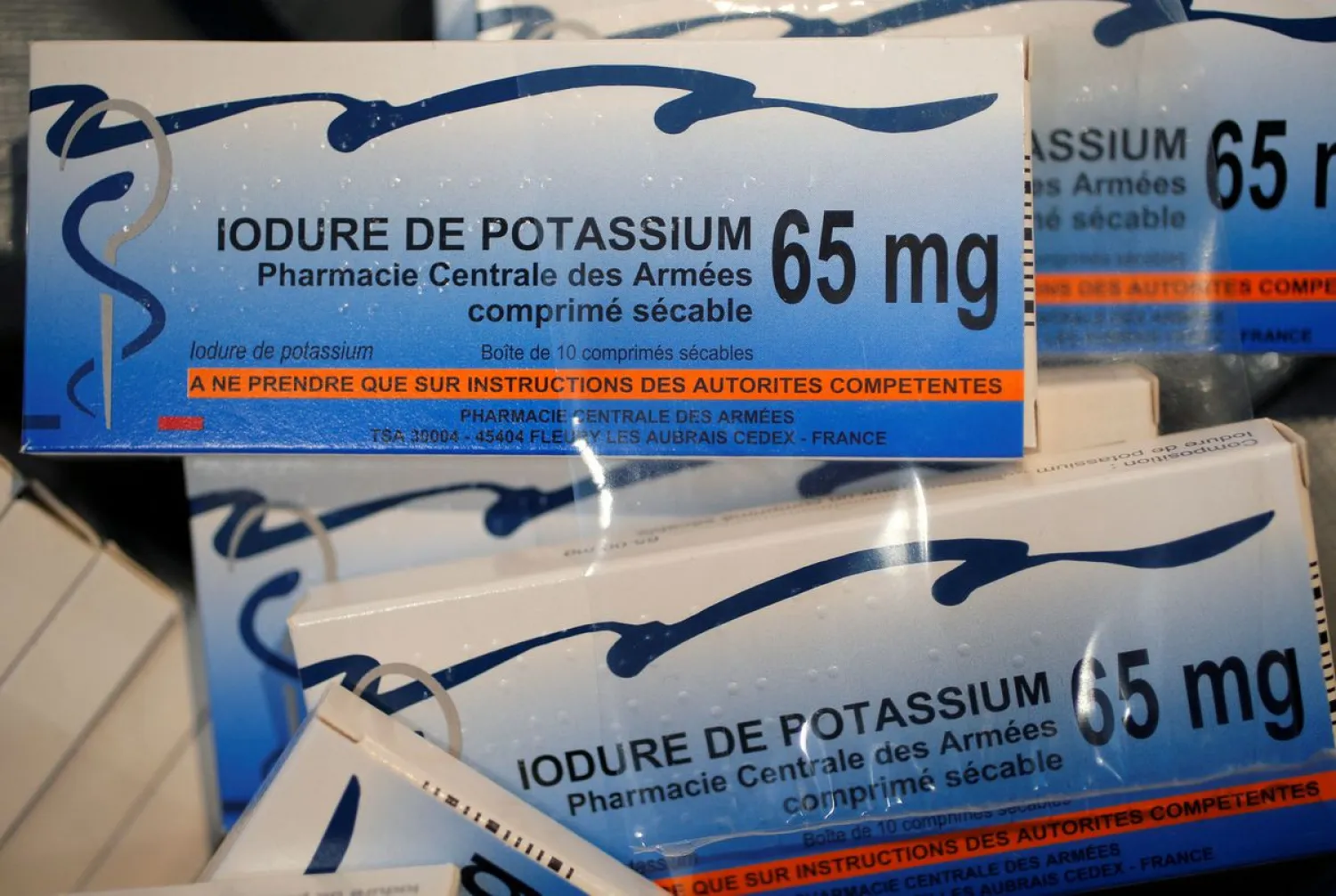 Iodine pills are seen in a classroom in Fessenheim during a nuclear accident drill near France's oldest nuclear power station, June 12, 2018. (Reuters)