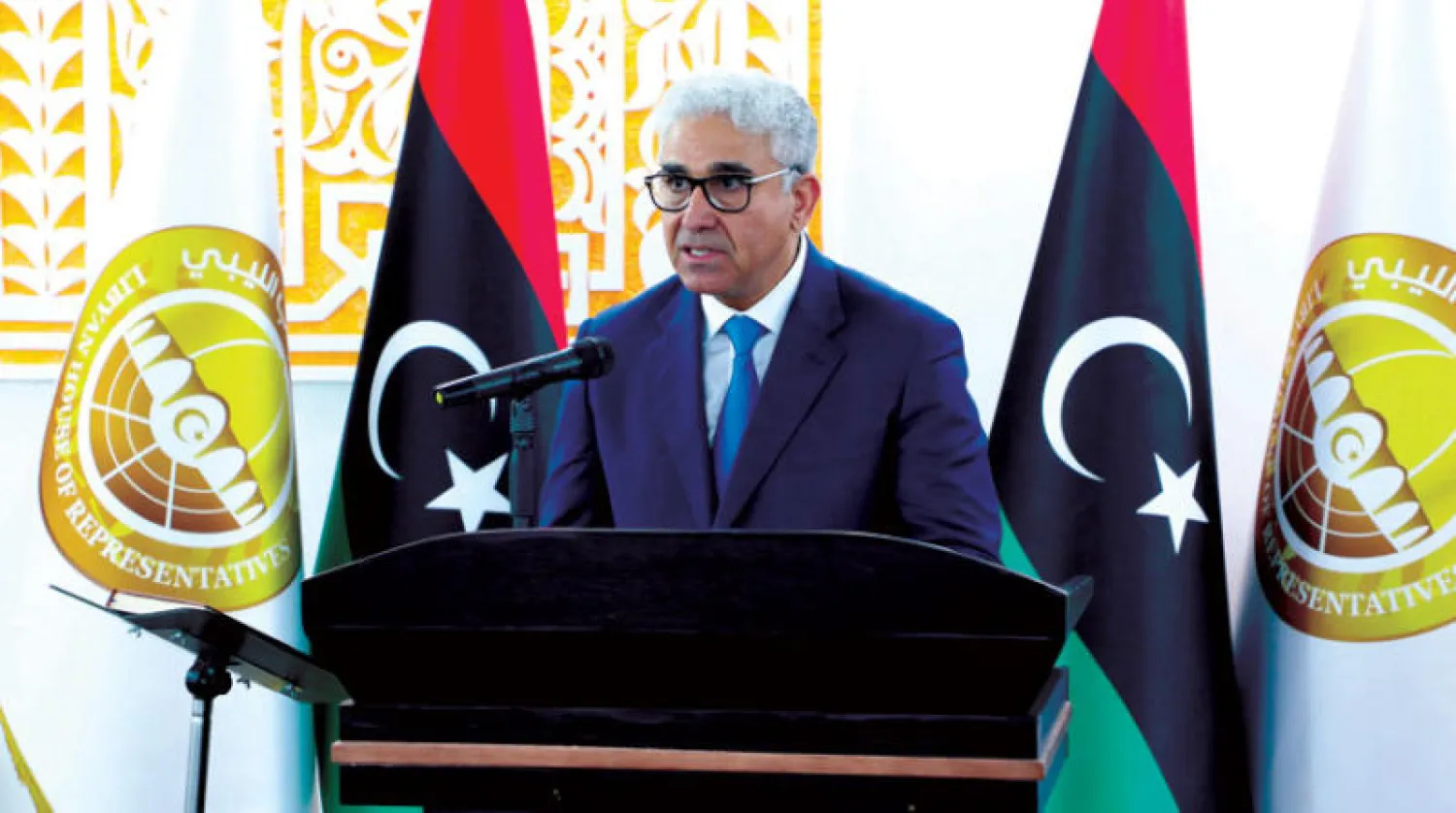 فتحي باشاغا خلال أدائه اليمين الدستورية أمام مجلس النواب أمس (رويترز)