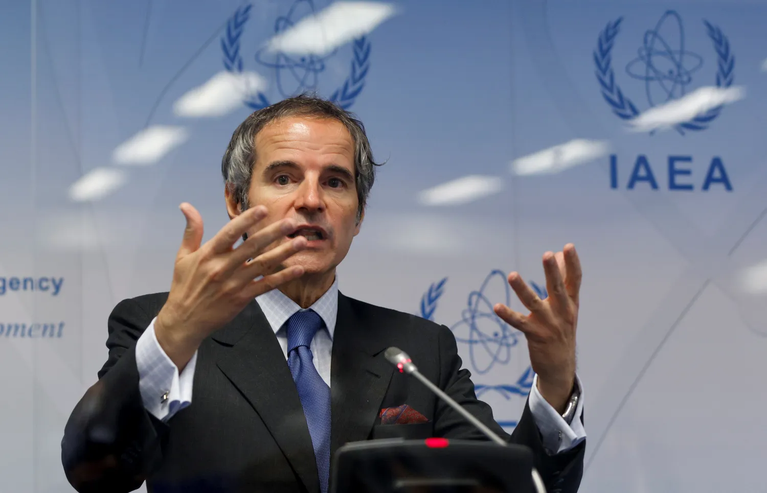 International Atomic Energy Agency (IAEA) Director General Rafael Grossi attends a news conference during a board of governors meeting at the IAEA headquarters in Vienna, Austria, June 7, 2021. REUTERS/Leonhard Foeger/Files

